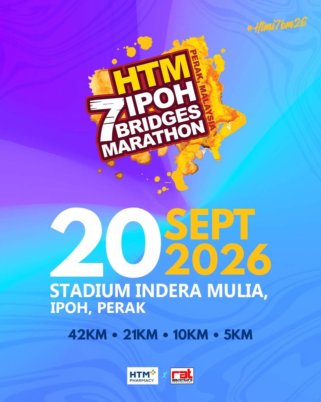 HTM Ipoh 7 Bridges Marathon 2026 akan berlangsung dengan penuh kemeriahan bertempat di Stadium Indera Mulia, Ipoh.
